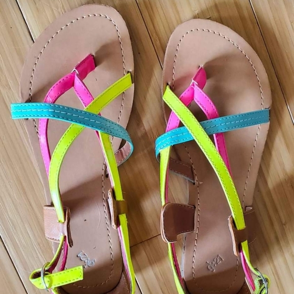 Neon Strappy Flat Sandals - Picture 2 of 2